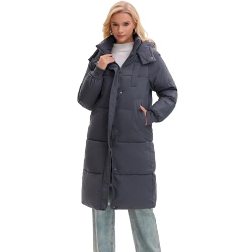 PUFFIT Long Puffer Jacket for Women,2024 Thickened Winter Coat Hooded with Deep Pockets, Ladies Warm Winter Jacket - color: Elegant Charcoal, size: Small