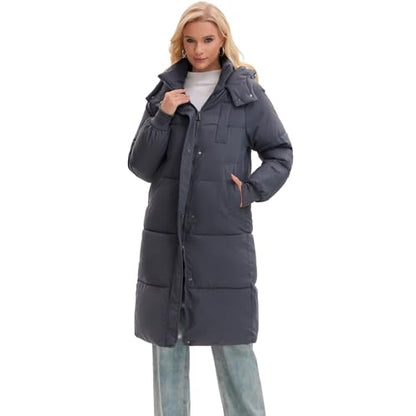 PUFFIT Long Puffer Jacket for Women,2024 Thickened Winter Coat Hooded with Deep Pockets, Ladies Warm Winter Jacket - color: Elegant Charcoal, size: X-Large