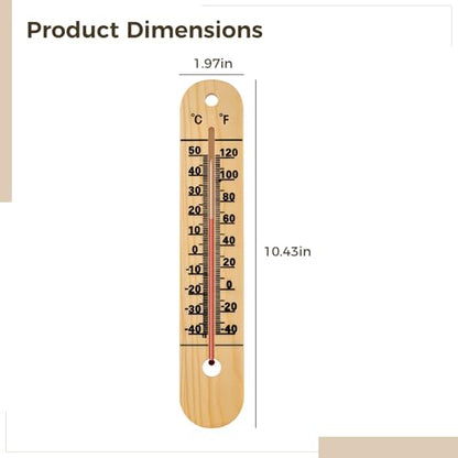10.5 Inch Wooden Thermometer, Outdoor Wall-Mountable, Waterproof, Easy To Read, Celsius Fahrenheit Dual Scale, Patio Home Garden Décor