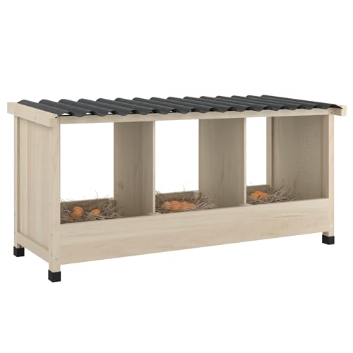 Chicken Nesting Box, 3 Holes Wooden Nesting Box, Hens-Wall Mounted or Floor Use, Chicken Coop Accessorie with PVC Roofing, Preventing Egg Falls, Easy to Assemble, Backyard and Farms - size: 37.8"L x 13.0"W x 16.9"H