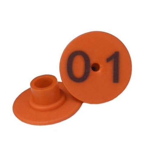 Piglet Round Ear Tags, Digital Livestock Ear Tags, Large and Eye-catching Numbers for Easy Identification 01-100 Orange - color: Orange