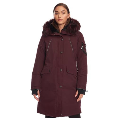 ALPINE NORTH Laurentian Women’s Vegan Down Long Parka Jacket with Faux Fur Hood - color: Grape, size: Small, style: Standard Size