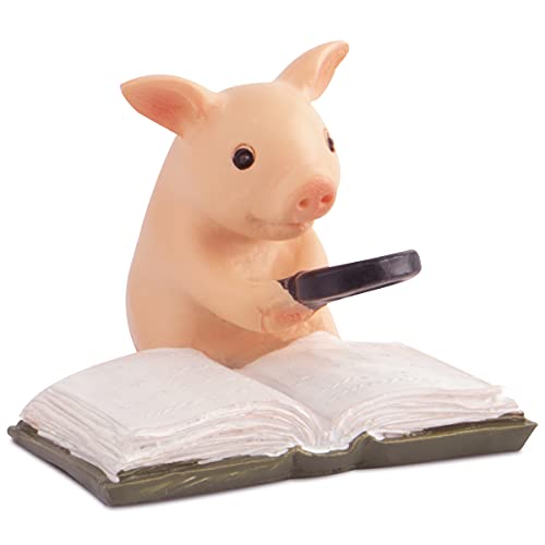 Pig Statue Mini Pig Figurine, Resin Home Decor, Lucky Animal Garden Statue for Micro Landscape (Pig is Reading) - color: Pig is Reading