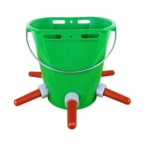 Feed Bucket,Livestock Milk Feeder Bucket 8L Large Capacity with 5 Nipple 5 Mouth Feeding Station for Lamb Calf Goat Kid Piglet Food Grade Plastic Farm Nursing Pail with Internal Scale and Handle - color: Green5