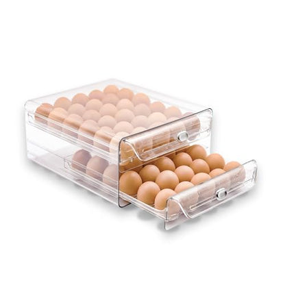 Egg Holder for Refrigerator,60 Eggs Clear Drawer Organizer,2 Layer Stackable Egg Holder Egg Trays,Egg Storage Container with Time Scale for Fridge Countertop Cabinet - size: 60 eggs
