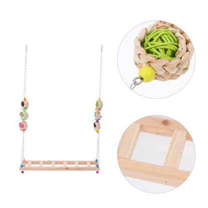 OUNONA Wooden Rooster and Hen Swing Climbing Ladder Pet with Coop Ladder Accessory for Outdoor Chicken Play and Birdcage Exercise Random Color