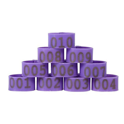 Maxmartt Chicken Leg Bands,100PCS/Bag 16MM 001-100 Numbered Plastic Poultry Chickens Ducks Goose Leg Bands Rings(Purple)