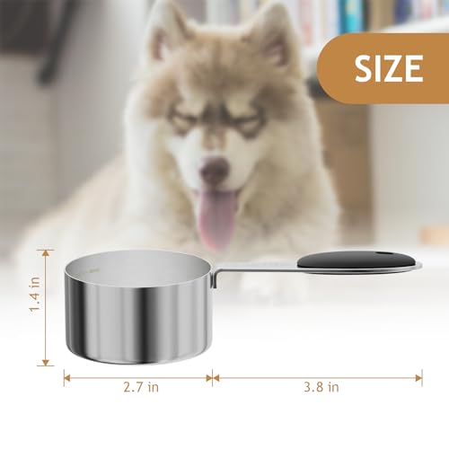 LEIFENY 1PCS 1/2CUP(118ml) Dog Cat Food Scoop, Stainless Steel Measuring Cup, Metal Pet Scooper with Inner Precision Scale Measurement - size: 1/2 cup