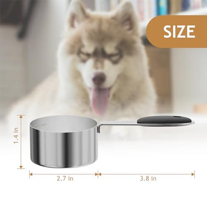 LEIFENY 1PCS 1/2CUP(118ml) Dog Cat Food Scoop, Stainless Steel Measuring Cup, Metal Pet Scooper with Inner Precision Scale Measurement - size: 1/2 cup