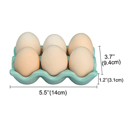 Ceramic Egg Holder Egg Tray Porcelain Fresh Egg Holder for Fridge Countertop Kitchen Storage Half Dozen 6 Cups - color: Blue