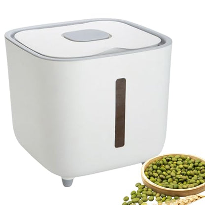 Rice Dispenser - 10kg Airtight Storage Container Clear Window, Bulk Grain Keeper Box, Secure Lid Dry Goods Organizer, Pantry Capacity Solution, Moisture Control Canister | for Kitchen Cereal Pasta - color: White