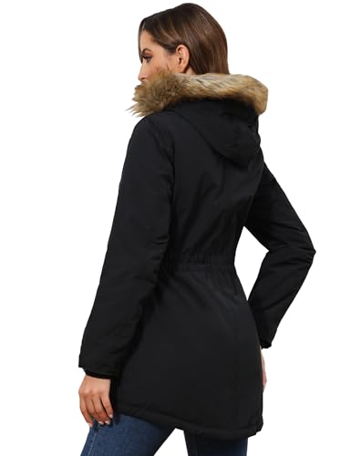 ROYAL MATRIX Women's Winter Coats Fleece Lined Parka Jacket Hooded Long Winter Warm Parka Coat with Pockets - color: Black Upgrade, size: 6