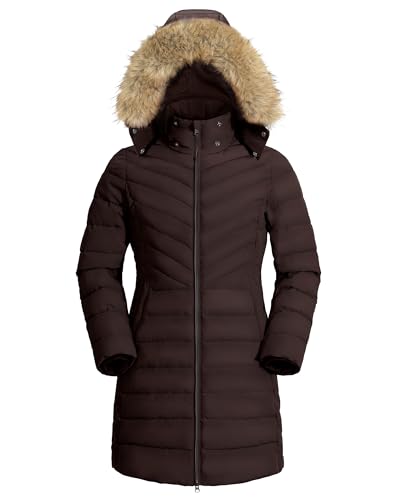 Pioneer Camp Women's Winter Coats Warm Thicken Long Puffer Jacket Waterproof Quilted Parka with Removable Faux Fur Hood - color: Coffee Brown, size: XX-Large