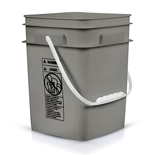 House Naturals 4 Gallon Square Food Grade Bucket Pail with Plastic Handles and Lid (Pack of 3) Made in USA containers (Gray) - color: Gray