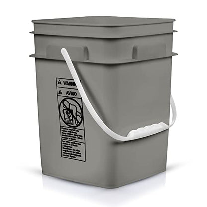 House Naturals 4 Gallon Square Food Grade Bucket Pail with Plastic Handles and Lid (Pack of 3) Made in USA containers (Gray) - color: Gray