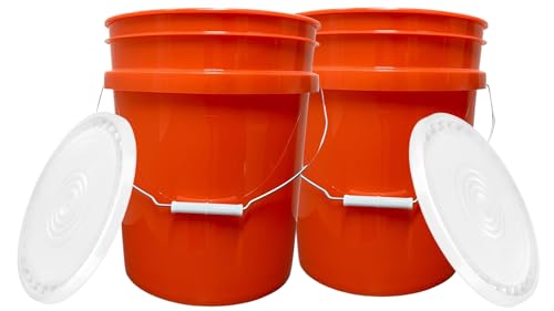 House Naturals 5 Gallon Scarlet Red Plastic Bucket Pail Food Grade BPA Free Made in USA pails with White Air Tight Screw on Lid (Pack of 2) (Scarlet Red with White EZ lid) - color: Scarlet Red With White Ez Lid