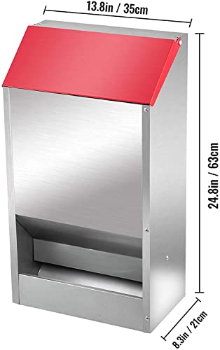 shengyi 11.5-55lbs Galvanized Chicken Feeder - Rat Proof Poultry Feeder with Lid Weatherproof Outdoor Coop Food Dispenser (50lbs 13.8x8.3x24.8in)