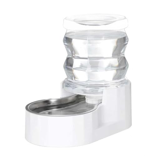 RIZZARI Gravity Water Bowl Dispenser for Cats: 4L White Automatic Stainless Steel Dog Feeder Without Filter - for 8-20LB Elderly Pets with Joint Spine Pain - for Kitchen Bedroom | No Power Needed, Non-Slip Base, Easy-Clean, for Cats & Small Dogs, for Kitc