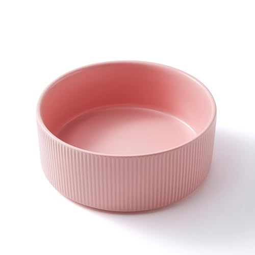 Guinea Pig Vegetable Bowl, Pink Ceramic 6 Inch Heavyweight Non-Tip Small Animal Food & Water Bowl – Wide Shallow Veggie Dish (~20 fl oz) for Chinchilla Rabbit Ferret