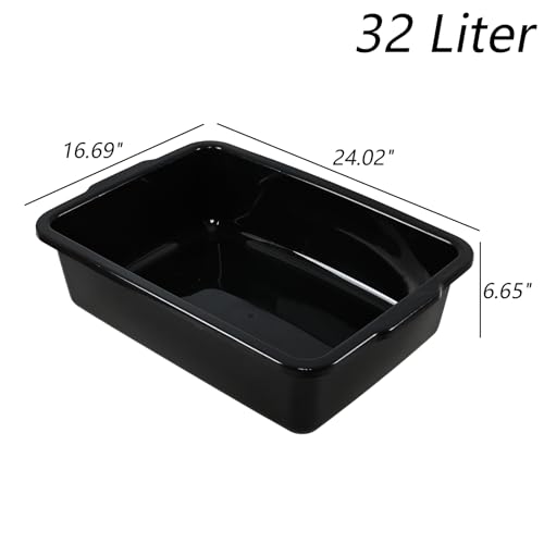 32 Liter Commercial Bus Tubs, 4 Pack Plastic Large Utility Bus Trays, Black