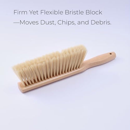 Foxtail (Fox Tail) Bench Brush for Construction Cleanup and Tile Finishing - Heavy-Duty Wooden Handle, Wide Sweep, Hang Loop, 14-Inch, Also for Woodworking and Retail Counters