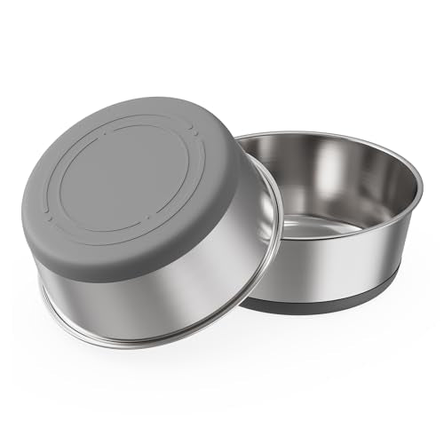 Food Grade 304 Stainless Steel Dog Bowls with Non-Slip Rubber Bottom,Food and Water Bowl for Feeding Dogs and Cats, Dishwasher Safe, Rust Resistant, BPA Free(Set of 2) (Gray, 6 Cup) - color: Gray, size: 6 Cup