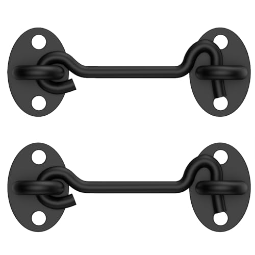 2 Pack Barn Door Latch Lock 4" Black Hook and Eye Latch with Screws, Rust-Resistant Metal Gate Latch for Window, Cabin Hooks, Sliding Door, Bathroom, Bedroom - size: 4 Inch