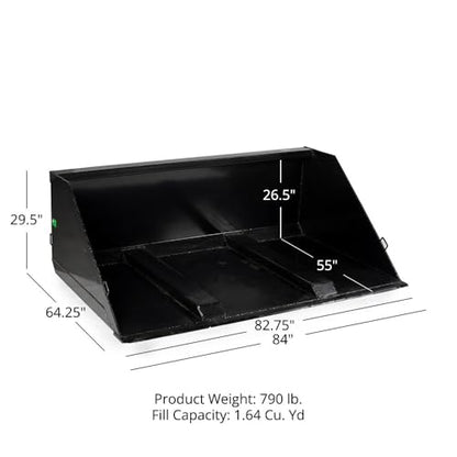 Titan Attachments Fork Mounted Telehandler Dirt Bucket, 84" Wide, 1.64 Cu Yd Capacity, Reinforced Grade 50 Structural Steel, for Landscaping & Construction - size: Bucket Size: 84"
