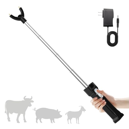 Rechargeable Cattle Prod, Waterproof Electric Livestock Prod for Cattle with LED Light, Retractable Electric Cattle Prod Livestock for Cows Hogs Sheep Wait Animal Herding Tool for Cattle -37In - color: Black