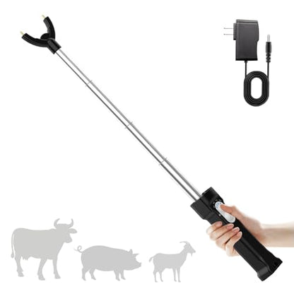 Rechargeable Cattle Prod, Waterproof Electric Livestock Prod for Cattle with LED Light, Retractable Electric Cattle Prod Livestock for Cows Hogs Sheep Wait Animal Herding Tool for Cattle -37In - color: Black