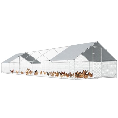 PawHut Large Chicken Coop Metal Chicken Run with Waterproof and Anti-UV Cover, Spire Shaped Walk in Fence Cage Hen House for Outdoor and Yard Farm Use, 1" Tube Diameter, 9.8' x 32.8' x 6.4' - size: 393.7"L x 118.1"W x 76.8"H