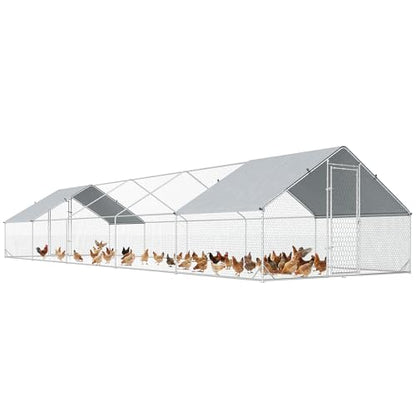 PawHut Large Chicken Coop Metal Chicken Run with Waterproof and Anti-UV Cover, Spire Shaped Walk in Fence Cage Hen House for Outdoor and Yard Farm Use, 1" Tube Diameter, 9.8' x 32.8' x 6.4' - size: 393.7"L x 118.1"W x 76.8"H