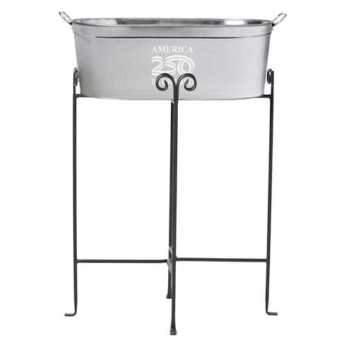 Let's Make Memories Personalized Beverage Tub - Custom America 250 Beverage Tub - Galvanized Drink Tub - 20 ¾"L x 11 ¾"W x 7" H - 5.5 Gallons - America250 Logo w/Stand - color: America250 Logo, size: With Stand