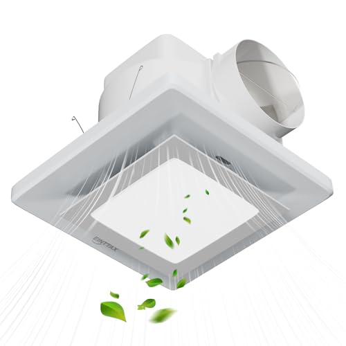 10 Inch Panel Bathroom Exhaust Fan with Light, 77CFM 1.1 Sones Square Quiet Bathroom Fan with 12W 6500K LED Light Combo, 4 Inch Duct Ceiling Mount for Home/Bath/Office/Hotel, White - size: square
