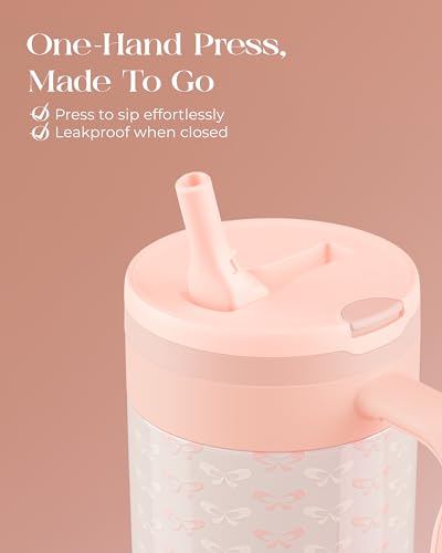 40 oz Insulated Tumbler with Handle and Push-Button Straw Lid, Stainless Steel Travel Cup for Gym Office, Leakproof, BPA-Free, Cup Holder Friendly, Bow Silicone Boot, Cream (Coquette Peachy) - color: Coquette Peachy