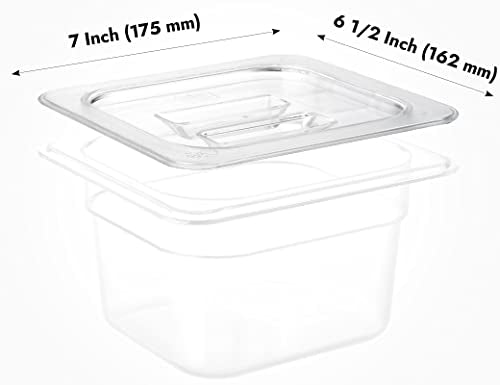CURTA 6 Pack NSF Food Pan Cover, 1/6 Size Clear Polycarbonate Lid with Handle for Commercial Food Pan, Dishwasher & Freezer Safe Plastic Clear - color: 1/6 Size, size: Handled Lids