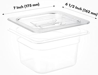 CURTA 6 Pack NSF Food Pan Cover, 1/6 Size Clear Polycarbonate Lid with Handle for Commercial Food Pan, Dishwasher & Freezer Safe Plastic Clear - color: 1/6 Size, size: Handled Lids