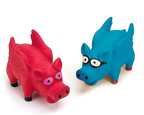 MPP Flying Grunting Pig Dog Toy Durable Latex Choose Blue Pink or Set of Both Colors (Set of Both Toys) - color: Set of Both Toys