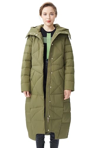 Orolay Women's Long Maxi Down Coat with Hood - 700 Fill Power RDS Certified Winter Puffer Jacket - color: Green, size: X-Large