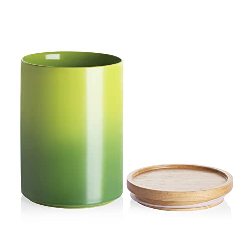 Sweejar Ceramic Food Storage Jar, Stackable Kitchen Canisters, Containers with Airtight Seal Wooden Lid for Serving Ground Coffee, Tea, Sugar, Salt and More - 28 Fl Oz (Gradient Green) - color: Gradient Green, style: 28 Fl Oz (4.0"x6.1")