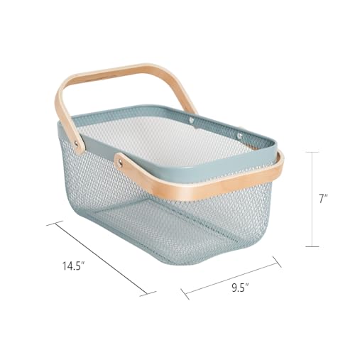 Metal Mesh Steel Harvest Basket, Rectangle Wire Garden Basket with Handle – Multi-Functional Storage Organizer for Gathering Vegetables, Fruits, Kitchen, Garden, Picnic & Cabinet (Blue) - color: Blue-Rectangle