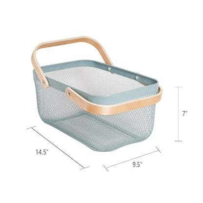 Metal Mesh Steel Harvest Basket, Rectangle Wire Garden Basket with Handle – Multi-Functional Storage Organizer for Gathering Vegetables, Fruits, Kitchen, Garden, Picnic & Cabinet (Blue) - color: Blue-Rectangle