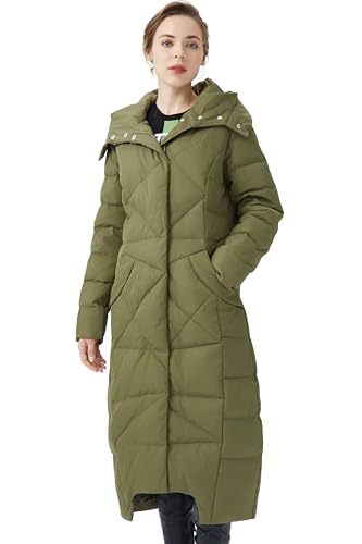 Orolay Women's Long Maxi Down Coat with Hood - 700 Fill Power RDS Certified Winter Puffer Jacket - color: Green, size: Small