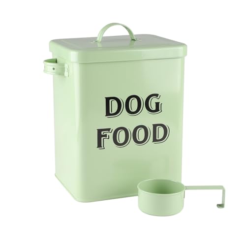 Morezi Dog Food Storage Container Farmhouse Pet Food Storage Container with Lid and Scoop, Perfect Vintage Canister Treats Tin for Kitchen Countertop, Shelf, Great Gift for Pet Owners - 5 lbs - Green - color: Green Dog Food