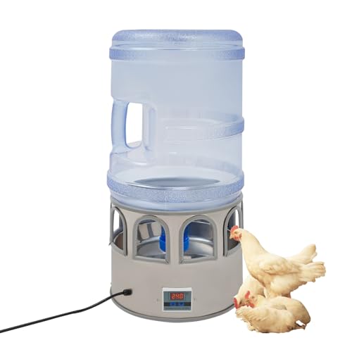 Poultry Chicken Water Heater, 80W Heated Chicken Waterer 5 Gallon with 32 °F-122°F Temperature Adjustable, 9 Drinking Windows & LED Display Screen, Poultry Water Deicer for Winter