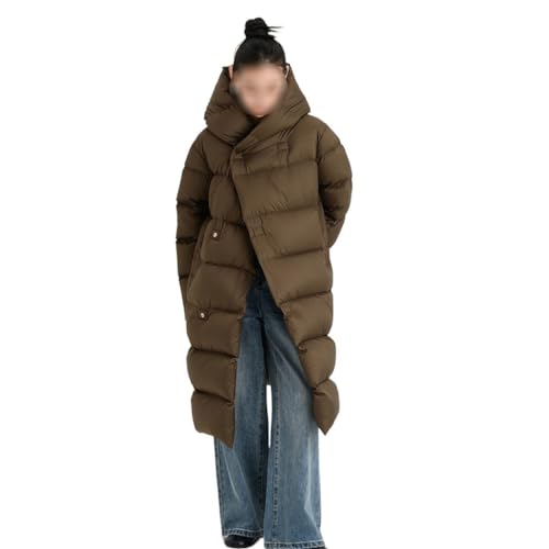 Women's White Duck Down Jacket Long Knee Length Hood Loose Warm and Thick Autumn/Winter Coat with Belt - size: Large