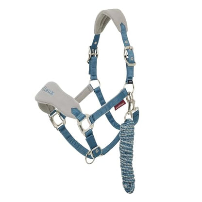 LeMieux Vogue Fleece Headcollar - Halter & Leadrope - Extra Padding, Adjustable at Curb and Poll Strap - color: Ice Blue, size: Pony