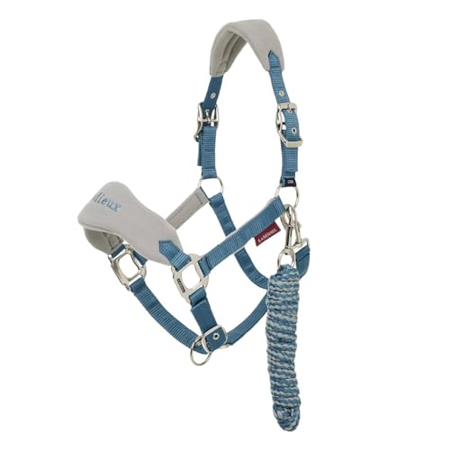 LeMieux Vogue Fleece Headcollar - Halter & Leadrope - Extra Padding, Adjustable at Curb and Poll Strap - color: Ice Blue, size: Pony