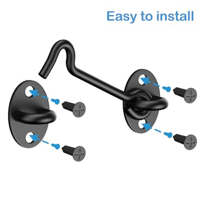 2 Pack Barn Door Latch Lock 6" Black Hook and Eye Latch with Screws, Rust-Resistant Metal Gate Latch for Window, Cabin Hooks, Sliding Door, Bathroom, Bedroom - size: 6 Inch