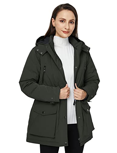 WenVen Women's Waterproof Winter Coats Warm Thicken Puffer Jackets with Detachable Hood - color: Army Green, size: Small